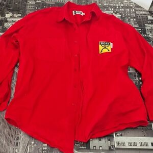 Red Button-Up Shirt with Work Logo